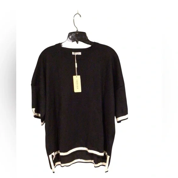 Ekouaer Women black 2 Piece Short Sleeve Sweater Top Wide Leg Long Pants size XL - Picture 3 of 5